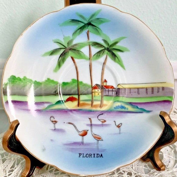 Flamingo Mini Tea Cup Saucer Vintage Florida Souvenir - Picture 2 of 10